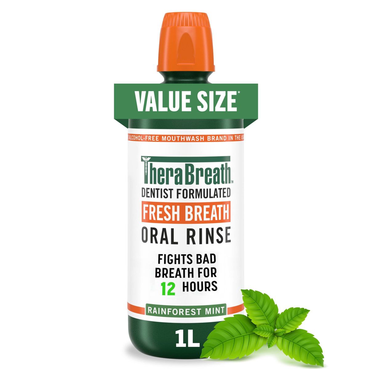TheraBreath Fresh Breath Mouthwash Alcohol-Free - Rainforest Mint - 16 fl oz