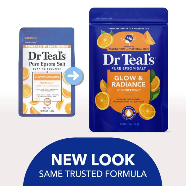 Dr Teal's Epsom Salt Magnesium Soak - Glow & Radiance with Vitamin C & Citrus Essential Oils - 3 lbs