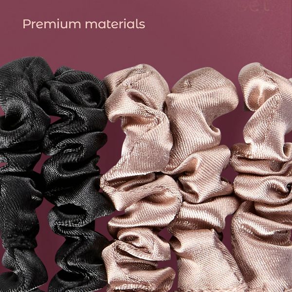 scünci | lüxe Mini Satin Ruched Scrunchies with Storage Bag - 6pcs: For All Hair Types, Includes Elastic