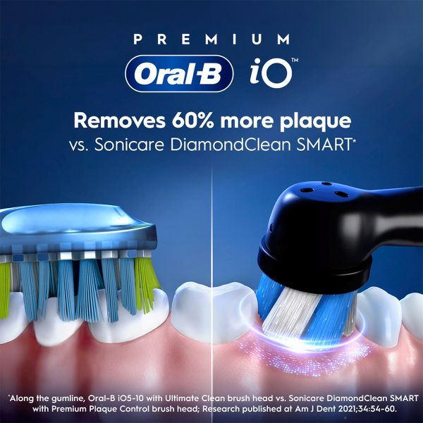 Oral-B iO7 Electric Toothbrush with Multiple Modes Travel Case and 2 Brush Heads - Black Onyx