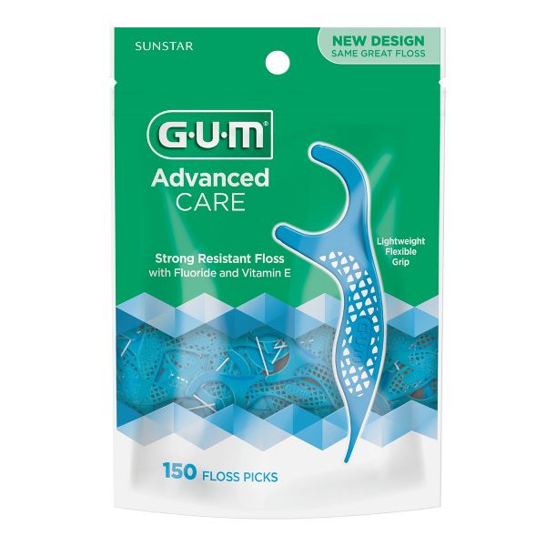 GUM Advanced Care Floss Picks, Dental Flossers with Vitamin E and Fluoride - 150ct