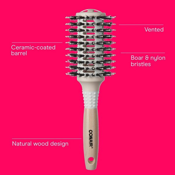 Conair Shines & Smooths Blow Dry Boar & Nylon Bristle Round Hair Brush - Large Barrel