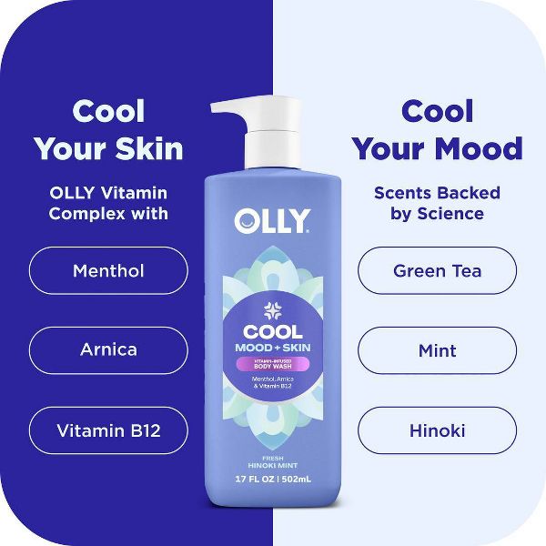 OLLY Cool Mood and Skin Vitamin-Infused Body Wash - Fresh Hinoki Mint - 17 fl oz