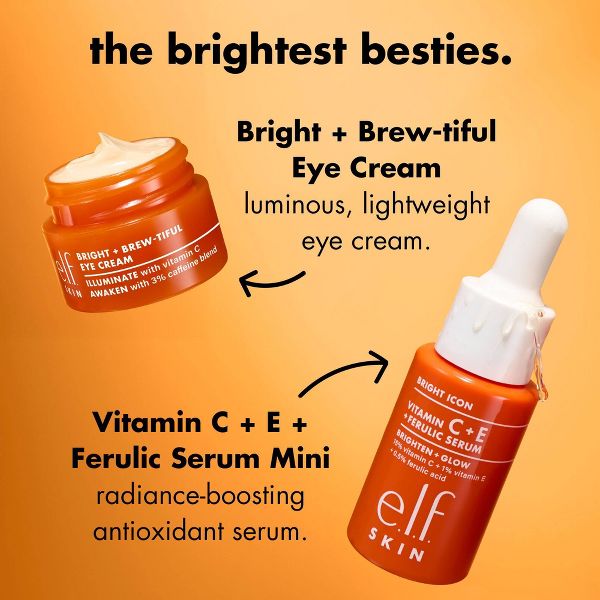 e.l.f. SKIN Brightest Besties Duo - Vitamin C + E + Ferulic Serum & Bright + Brew-tiful Eye Cream Mini Set - 2pc