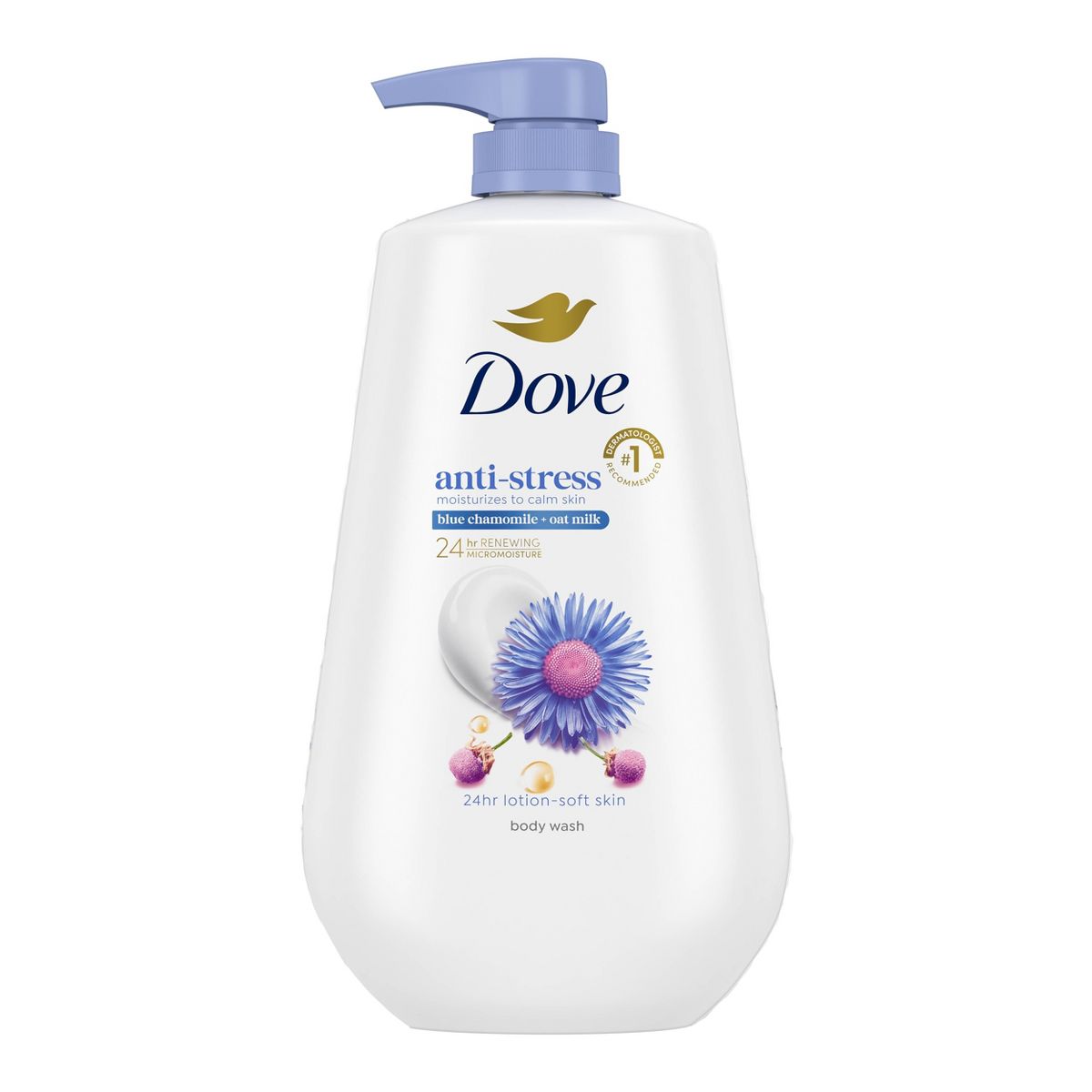 Dove Beauty Anti-Stress Body Wash Pump - Blue Chamomile & Oat Milk 24hr Lotion-Soft Skin - 30.6 fl oz
