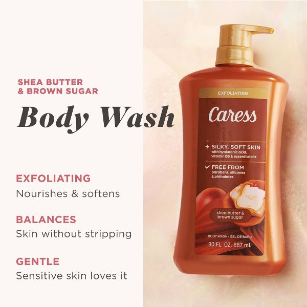 Caress Shea Butter & Brown Sugar Exfoliating Body Wash for Women - 30 fl oz