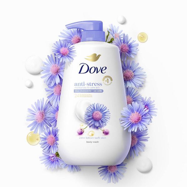 Dove Beauty Anti-Stress Body Wash Pump - Blue Chamomile & Oat Milk 24hr Lotion-Soft Skin - 30.6 fl oz