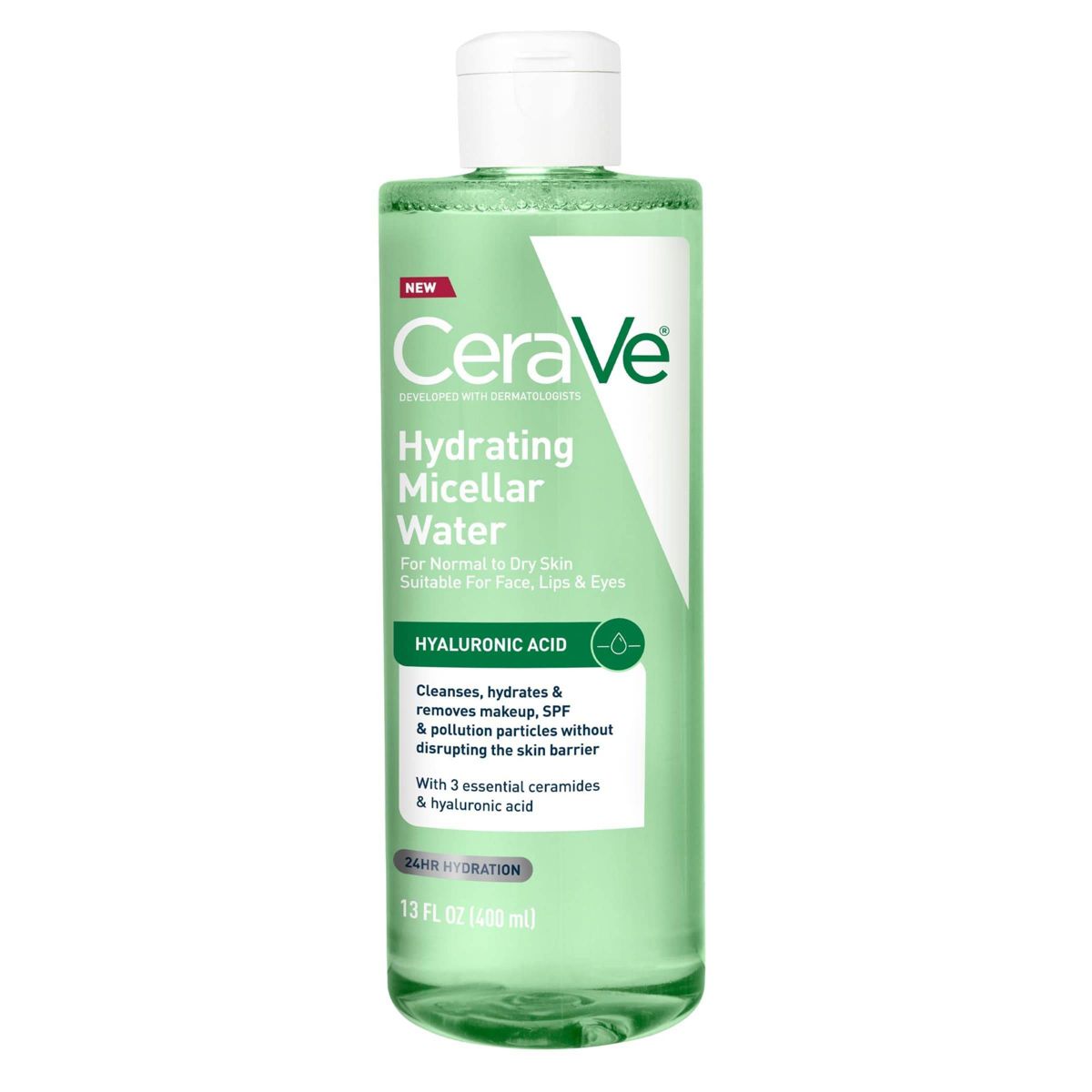CeraVe Hydrating Micellar Water Makeup Remover, 3 Essential Ceramides, Hyaluronic Acid, Normal to Dry Skin, Face Lips & Eyes, 13.5 fl oz
