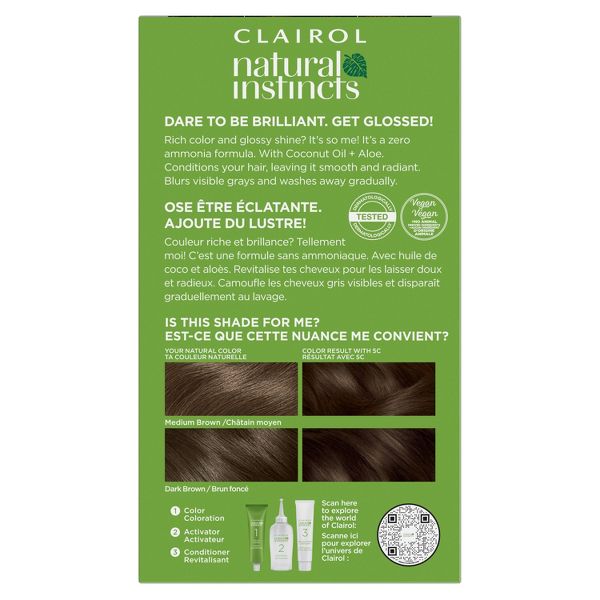 Instincts Clairol Demi Permanent Hair Color Dye Kit Brass Free - 5C Medium Brown, Peppercorn: Ammonia-Free, Contains Vitamin E, Vegan