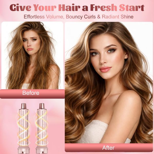 5 in 1 Hair Styler for Woman,Air Curling Wrap,Drying,Curling,Straightening & Volumizing,Hot Air Curler Dryer Brush Tool Set,Curl Styling Tools-Pink