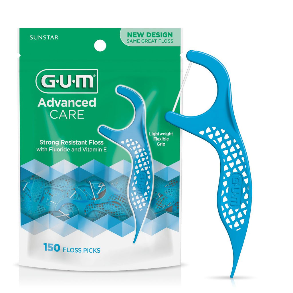 GUM Advanced Care Floss Picks, Dental Flossers with Vitamin E and Fluoride - 150ct