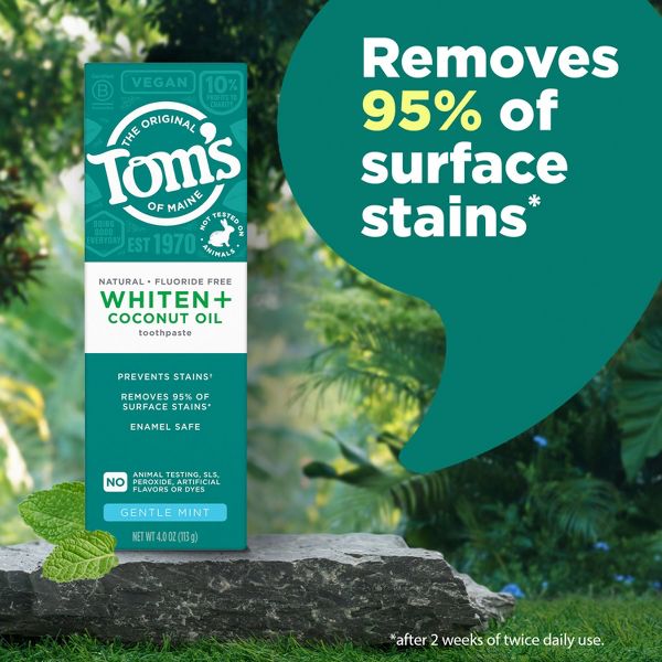 Tom’s of Maine Whiten Plus Coconut Oil Fluoride Free Toothpaste - Gentle Mint - 4.0oz