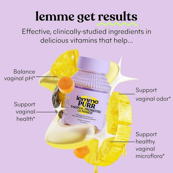 Lemme Purr Vaginal Probiotic Gummies - pH & Odor Support - Pineapple & Vitamin C - Pineapple Flavored - 14ct
