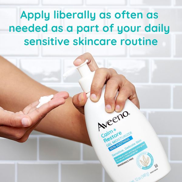 Aveeno Calm + Restore Gel Body Moisturizer Sensitive Skin - Paraben-Free Deep Hydration with Aloe & Shea Butter 12oz