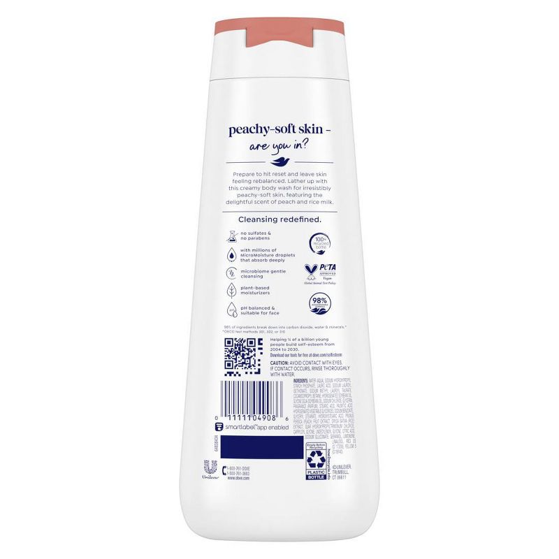 Dove Rebalance Body Wash - Peach 24hr Lotion-Soft Skin - Vegan & PETA Approved - 20 fl oz