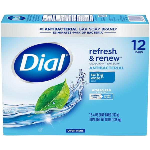 Dial Refresh & Renew Spring Water Antibacterial Bar Soap - 4oz/12pk