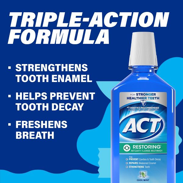 ACT Cool Mint Restoring Fluoride Rinse Mouthwash - 33.8 fl oz