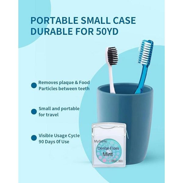 MySmile Woven Dental Floss with Coconut Oil, Effective Plaque Removal, Mint Flavor, 2* 50 Yards