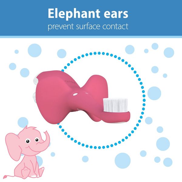 Dr. Brown's Infant-to-Toddler Training Toothbrush & Fluoride-Free Baby Toothpaste Pear & Apple Flavor - 0-3 years - Pink Elephant