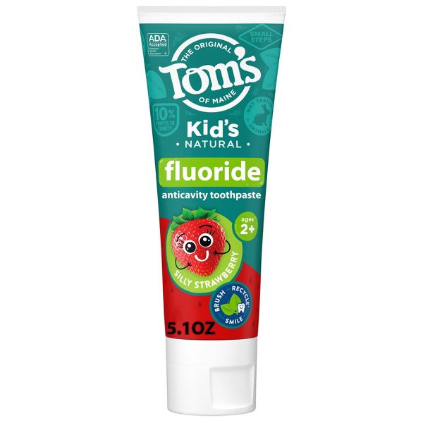 Tom's of Maine Kids' 2 Pack/4oz Whole Care Peppermint Toothpaste + 5.1oz Strawberry Anticavity Fluoride Toothpaste