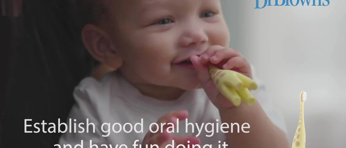 Dr. Brown's Infant-to-Toddler Training Toothbrush & Fluoride-Free Baby Toothpaste Strawberry Flavor - 0-3 years - Giraffe