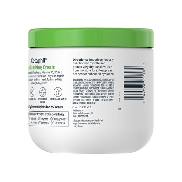 Cetaphil Moisturizing Face and Body Cream for Dry Skin, Unscented - 16oz