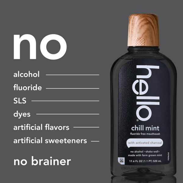 hello Alcohol Free Mouthwash with Activated Charcoal Fluoride Free Mouthwash - Chill Mint - 17.6 floz