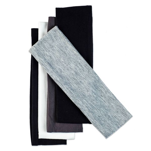 scünci No Damage Stretch Fabric Headbands - Black/White/Grays - All Hair - 5pcs