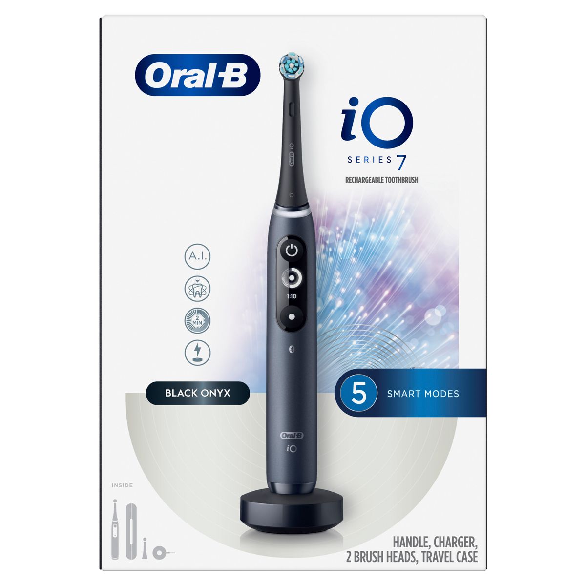 Oral-B iO7 Electric Toothbrush with Multiple Modes Travel Case and 2 Brush Heads - Black Onyx