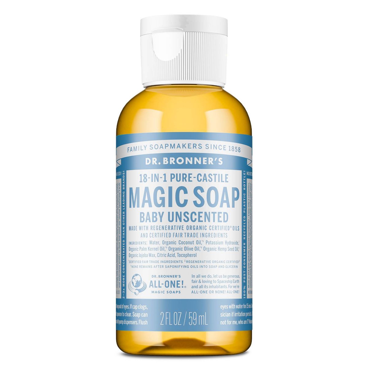 Dr. Bronner's Magic Pure Castile Liquid Soap Hand & Bodywash - Baby Unscented - 2 fl oz
