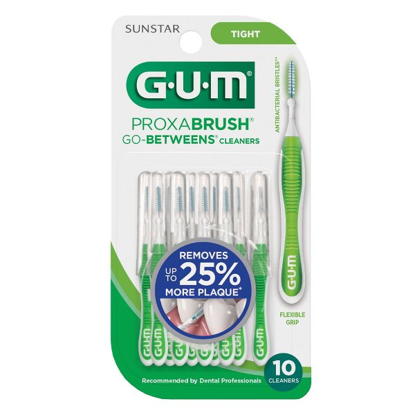 GUM Proxabrush Go-Betweens Tight Interdental Brushes, Soft Bristled Dental Picks - 10ct