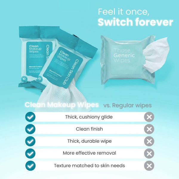 Clean Skin Club Makeup Facial Cleansing Wipes Blemish Control - 10ct