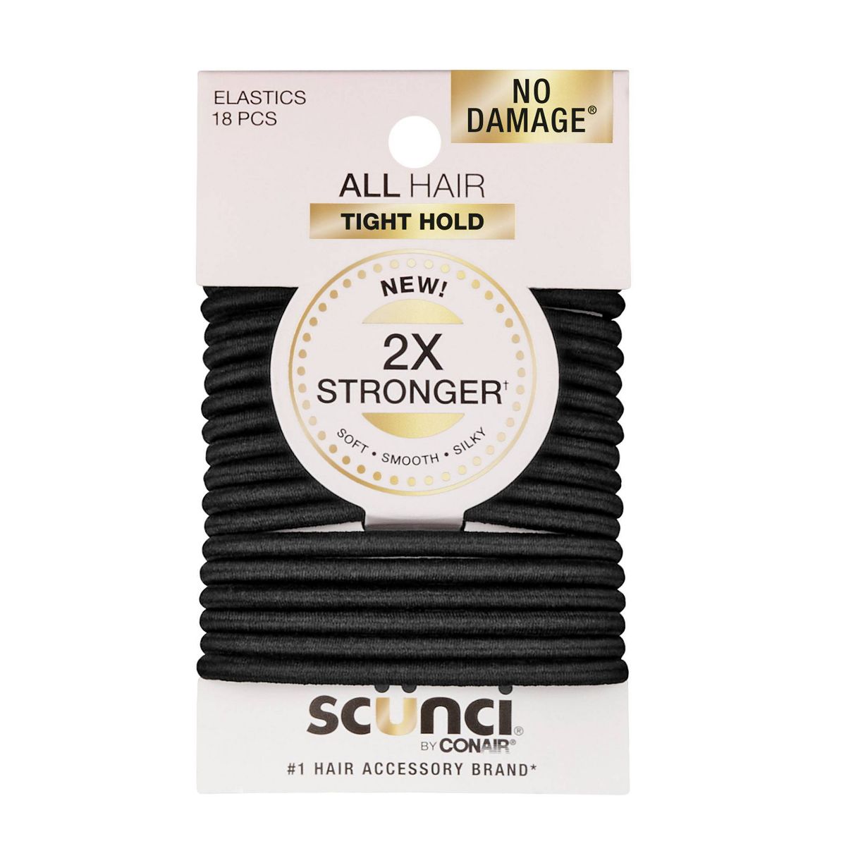 scünci No Damage 2X Stronger Elastic Hair Ties - Black - All Hair - 4mm - 18pcs