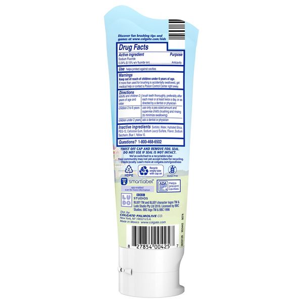 Colgate Kids Bluey Cavity Protection Toothpaste with Fluoride - Mild Bubble Fruit Flavor - 4.6oz