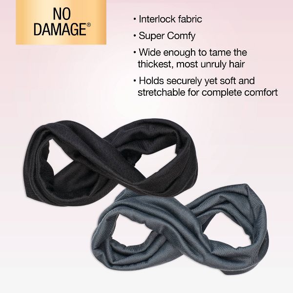 scünci No Damage Total Comfort Extra Wide Headwraps - Gray/Black - All Hair - 2pcs