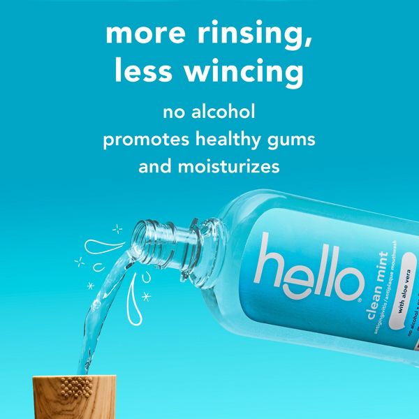 hello Alcohol Free Mouthwash with Aloe Vera - Flouride Free Mouthwash - Clean Mint - 17.6 floz