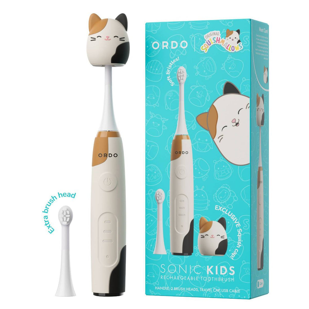 ORDO Sonic Kids Squishmallows Cam Rechargeable Toothbrush with Travel Cap and Brush Head - White