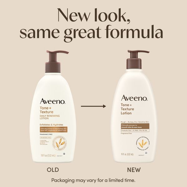 Aveeno Tone + Texture Daily Renewing Body Lotion, Fragrance-Free, 18 oz