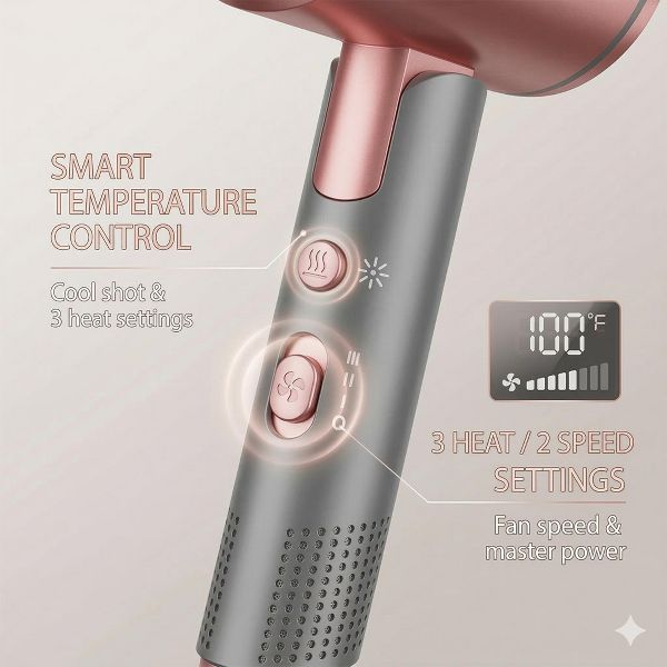 Hoey 1800W Professional Ionic Hair Dryer with Diffuser and Concentrator Attachments - 3 Heat Settings