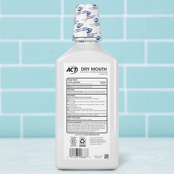 ACT Dry Mouth Anticavity Fluoride Mouthwash, Soothing Mint, 33.8 Oz