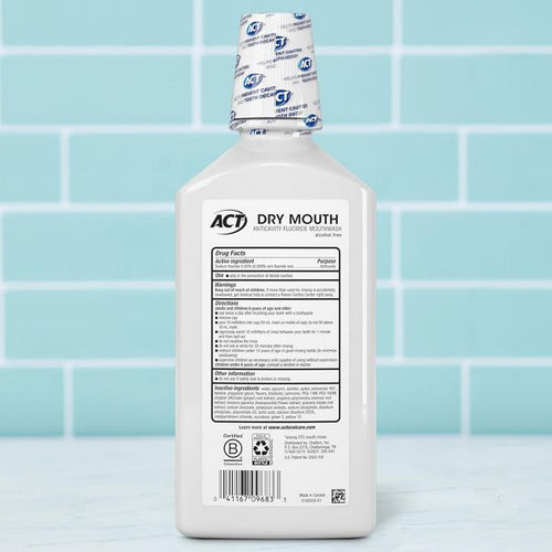 ACT Dry Mouth Anticavity Fluoride Mouthwash, Soothing Mint, 33.8 Oz