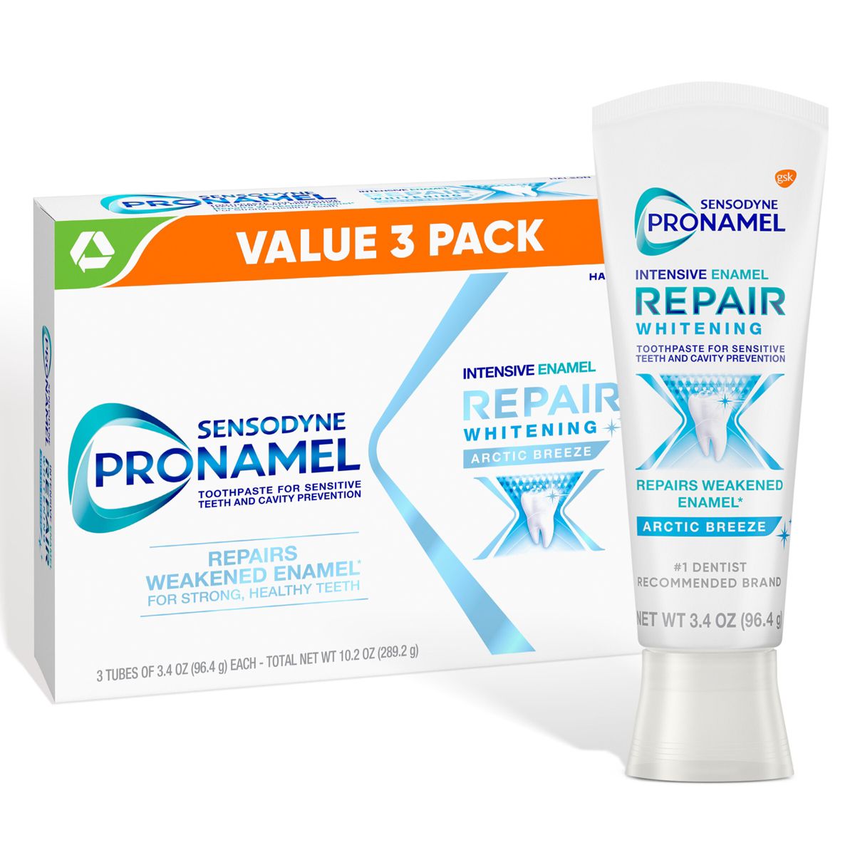 Sensodyne Pronamel Intensive Enamel Repair Fluoride Whitening Toothpaste - Artic Breeze - 3.4oz/2pk