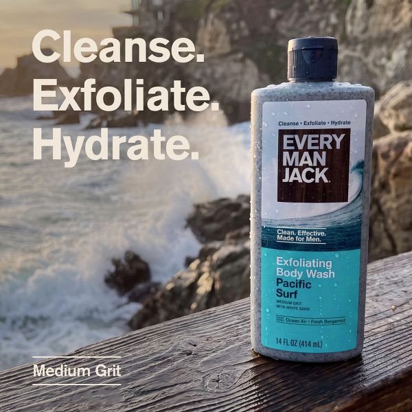 Every Man Jack Naturally Derived Men's Medium Grit with Natural Sand Exfoliating Body Wash - Pacific Surf - 14 fl oz