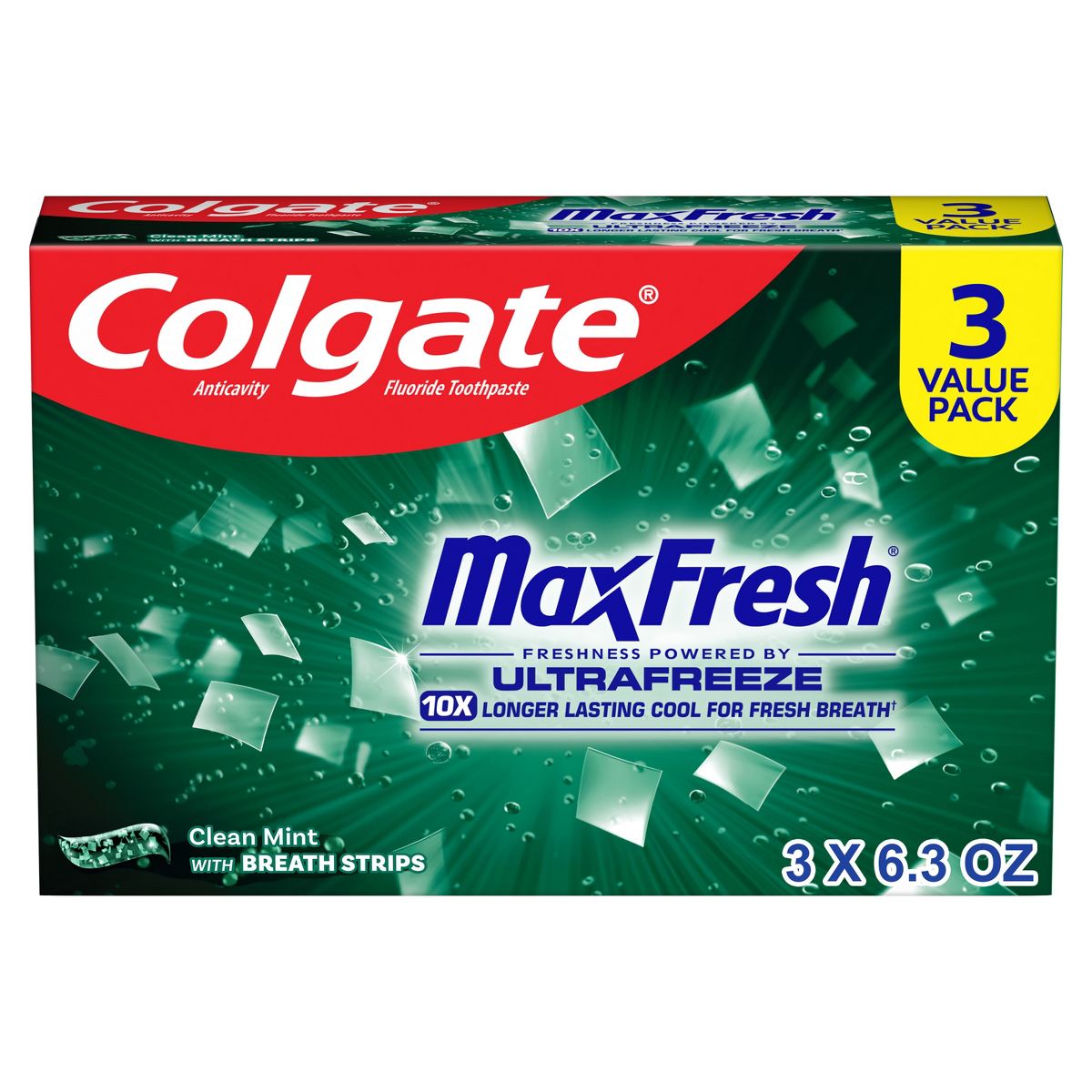 Colgate Max Fresh Fluoride Toothpaste Clean Mint - 6.3oz/3pk