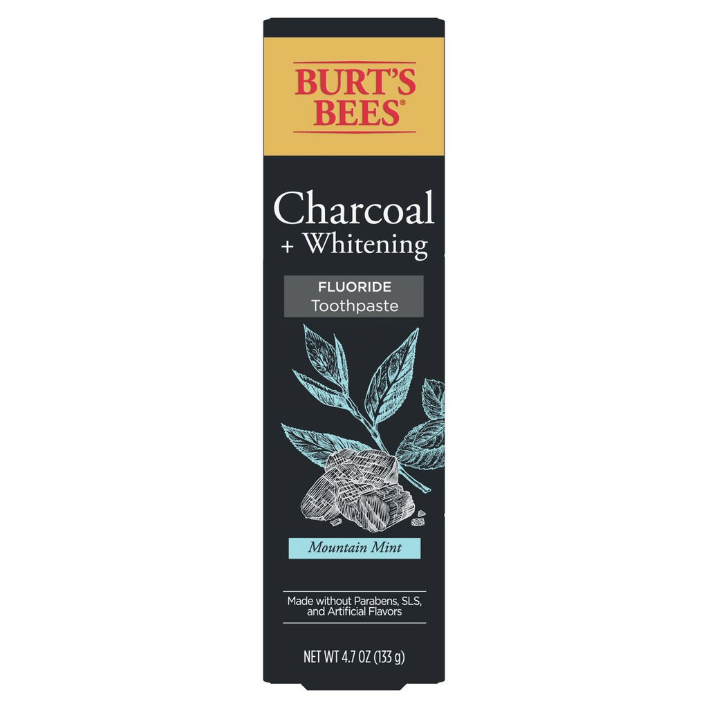Burt's Bees Toothpaste, Natural Flavor, Charcoal with Fluoride Toothpaste, Mountain Mint, 4.7 oz