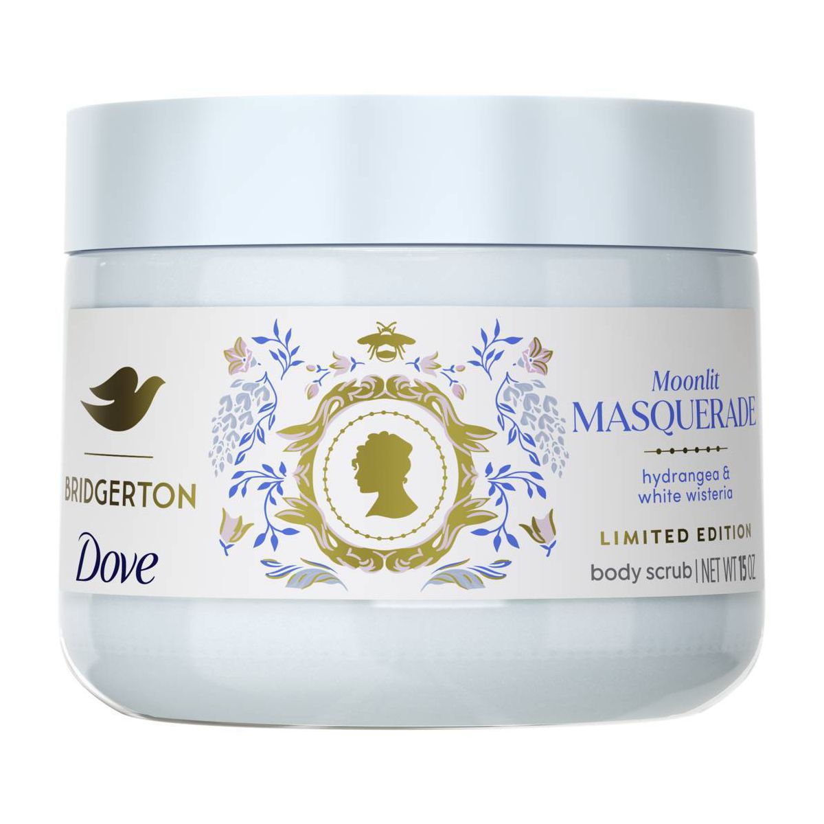 Dove Beauty Limited Edition Bridgerton Body Scrub - Moonlit Masquerade - Hydrangea & White Wisteria Scent - 15oz