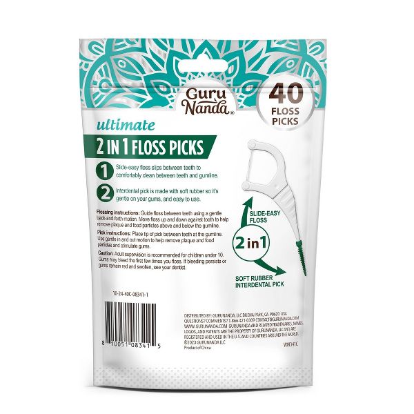 GuruNanda 2-in-1 Floss Picks - 40ct