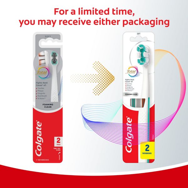 Colgate Total Active Prevention Foaming Clean Manual Toothbrush - Soft - White - 2ct