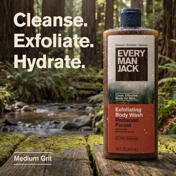 Every Man Jack Naturally Derived Men's Medium Grit with Bark Exfoliating Body Wash - Redwood Forest - 14 fl oz