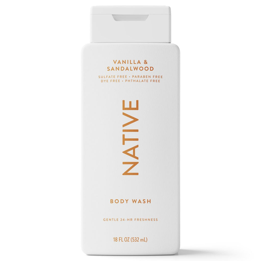 Native Body Wash for Men & Women - Vanilla & Sandalwood - Sulfate Free - 18 fl oz